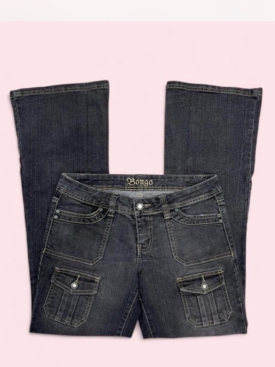 BONGO Denim - BONGO Y2K Women's Low Rise Charcoal Flare Jeans with Cargo Pockets